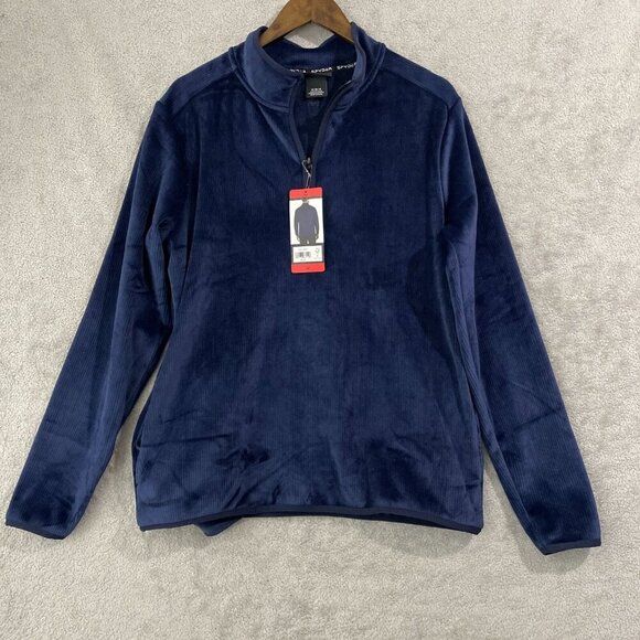 NEW Spyder Mens M Navy Blue Quarter-Zip Pullover Ribbed Sweatshirt - Picture 1 of 6